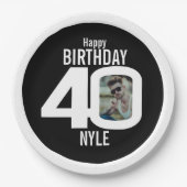 写真40歳の誕生日の白黒 ペーパープレート (正面)