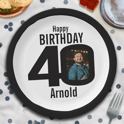 写真40歳の誕生日の白黒 ペーパープレート