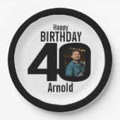 写真40歳の誕生日の白黒 ペーパープレート (正面)