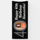 写真40th誕生日パーティーバナー白黒 横断幕 (縦)