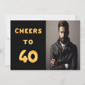 写真40th誕生日パーティー応援金ゴールドバルーン文字 招待状 (正面)