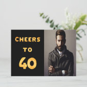 写真40th誕生日パーティー応援金ゴールドバルーン文字 招待状 (スタンド正面)