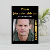 写真40th誕生日ブラック金ゴールド 箔招待状 (立ち正面)