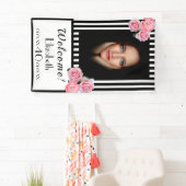 写真40th誕生日白黒ストライプ花模様 横断幕 (インサイチュ)