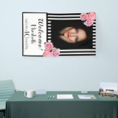 写真40th誕生日白黒ストライプ花模様 横断幕 (トレードショー)