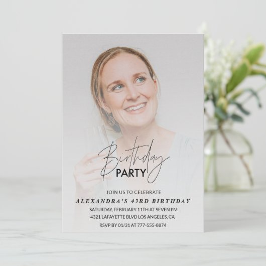 写真43歳の誕生日の招待Birthday Party Gray 招待状 (スタンド正面)