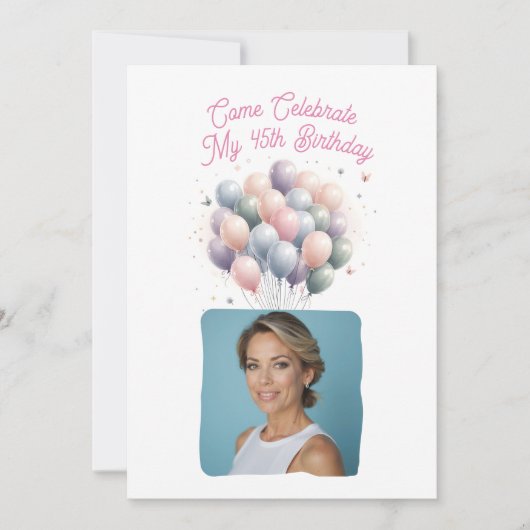 写真45パーソナライズされた番目の誕生日バルーン 招待状 (正面)