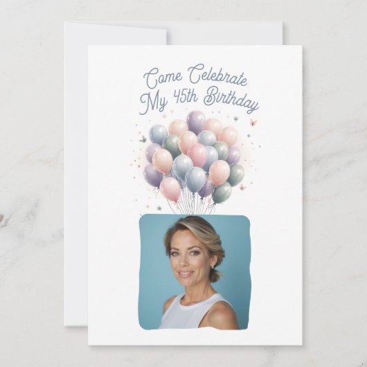 写真45パーソナライズされた番目の誕生日バルーン 招待状 (正面)