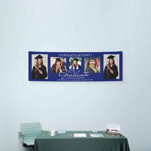 写真5コラージュおめでとう2024年卒業ブルー 横断幕 (トレードショー)
