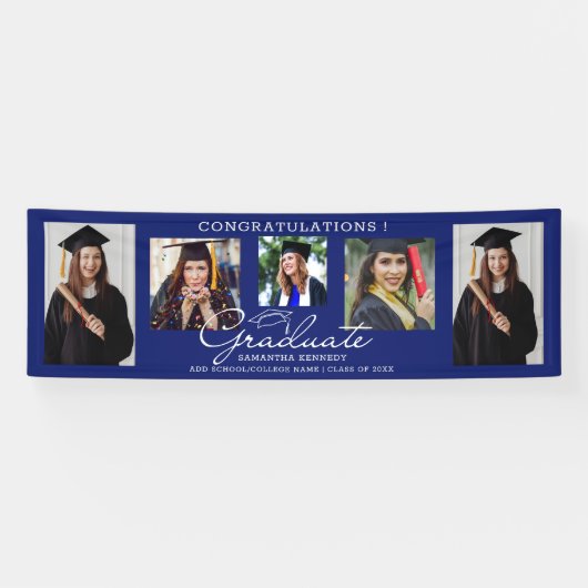 写真5コラージュおめでとう2024年卒業ブルー 横断幕 (横)