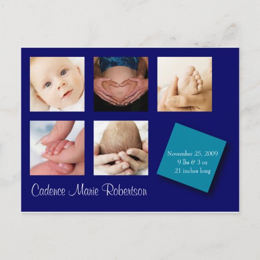 写真5枚の誕生のお知らせ 案内ポストカード (正面)