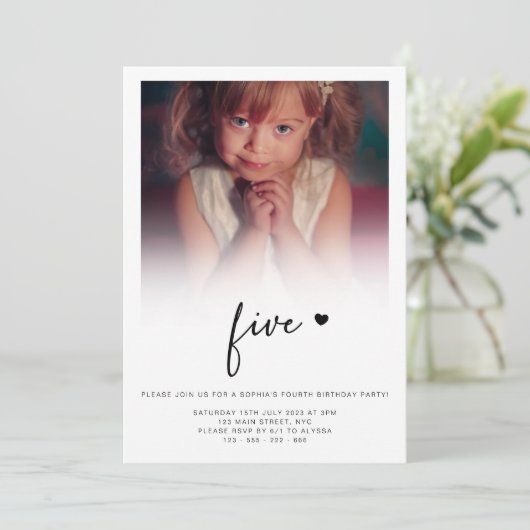 写真5誕生日5ハートかわいい素敵 招待状 (スタンド正面)