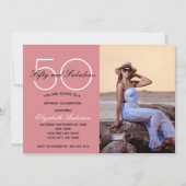 写真50と素晴らしいピンクの誕生日招待状 招待状 (正面)