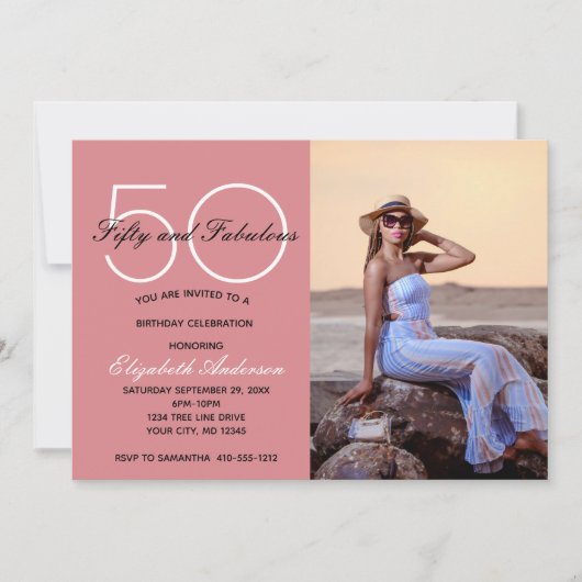 写真50と素晴らしいピンクの誕生日招待状 招待状 (正面)