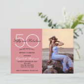 写真50と素晴らしいピンクの誕生日招待状 招待状 (スタンド正面)