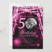 写真50エレガント誕生日ホットピンクグラムライト 招待状 (正面)