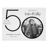 写真50モダンth誕生日ウェルカムサイン ポスター (正面)