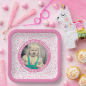 写真50乱数パターンピンク/白 ペーパープレート (パーティー)