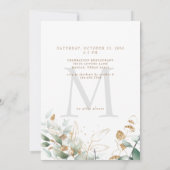 写真50周年記念パーティー金ゴールドの葉 招待状 (裏面)