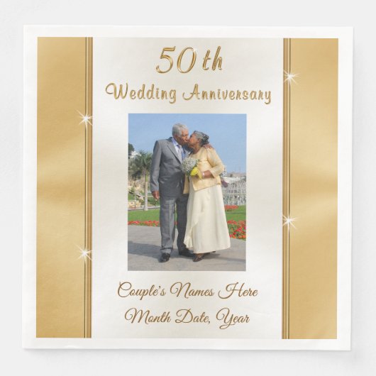 写真50周年記念結婚ディナーナプキンス (正面)