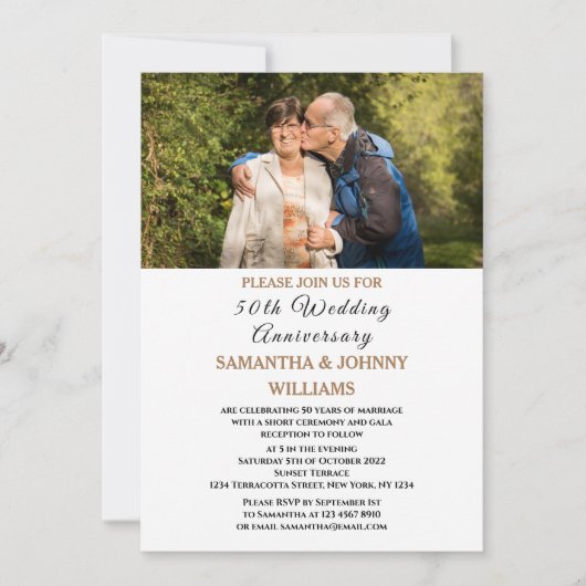 写真50周年記念結婚金ゴールド 招待状 (正面)