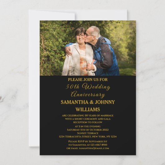 写真50周年記念結婚金ゴールド 招待状 (正面)