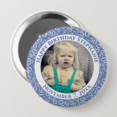 写真50番目の誕生日番号パターン |青 缶バッジ (正面&裏面)