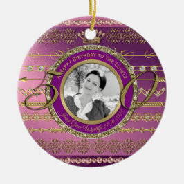 写真50誕生日クラウン金ゴールドダイヤモンドフレーム セラミックオーナメント