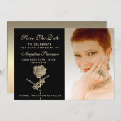 写真50誕生日シックブラック セーブザデート (正面/裏面)