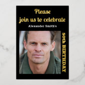 写真50誕生日黒金ゴールド 箔招待状 (正面)