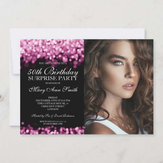 写真50thサプライズ誕生日バラ金ゴールド灯 招待状 (正面)