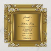 写真50thバースデーパーティーエレガント金ゴールドブラック 招待状 (正面/裏面)