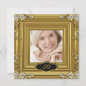 写真50thバースデーパーティーエレガント金ゴールドブラック 招待状 (裏面)