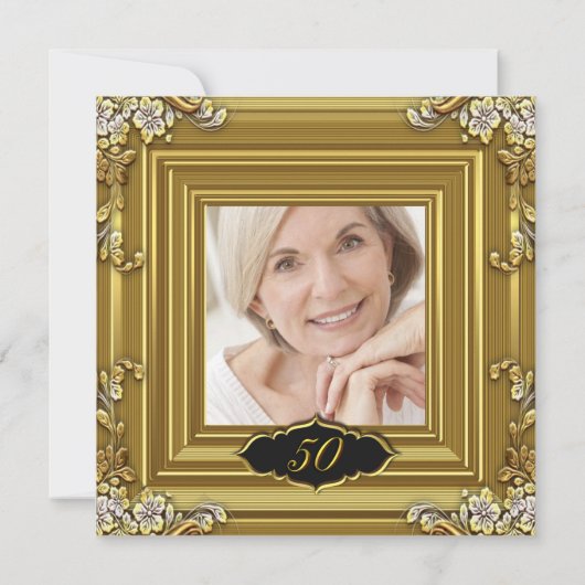 写真50thバースデーパーティーエレガント金ゴールドブラック 招待状 (裏面)