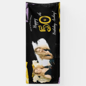 写真50thバースデーパーティーバナーブラック金ゴールド 横断幕 (縦)