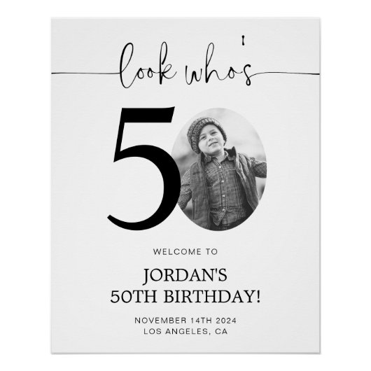 写真50th誕生日ウェルカムサイン | 誰が50歳か見て ポスター (正面)
