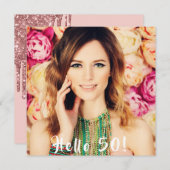 写真50th誕生日パーティーこんにちは50歳のバラ金ゴールド 招待状 (正面/裏面)