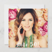 写真50th誕生日パーティーこんにちは50歳のバラ金ゴールド 招待状 (正面)