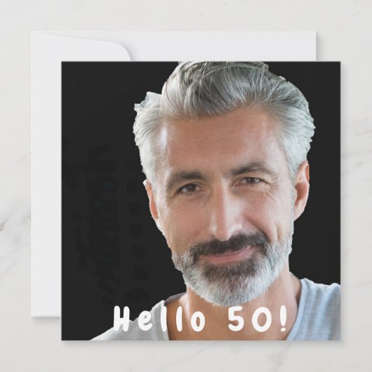 写真50th誕生日パーティーこんにちは50男の黒 招待状 (正面)