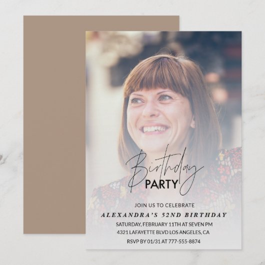 写真52歳の誕生日の招待バースデーパーティー 招待状 (正面/裏面)