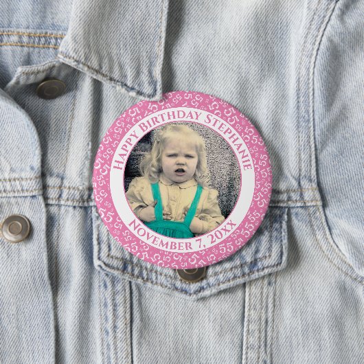 写真55番目の誕生日番号パターン |ピンク 缶バッジ (インサイチュ)