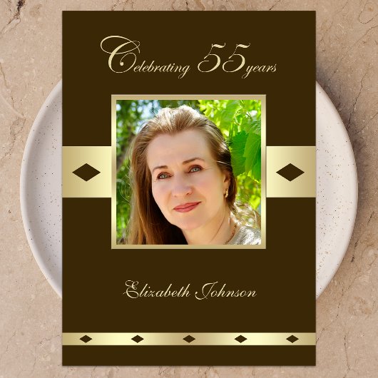 写真55th誕生日パーティー招待ブラウン 招待状