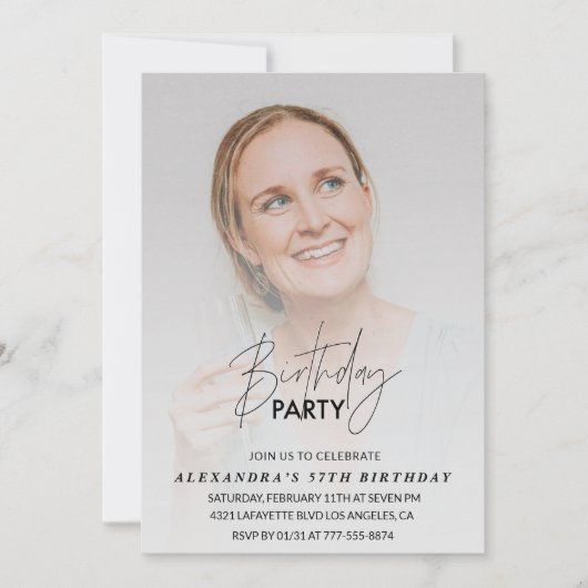 写真57歳の誕生日の招待Birthday Party Gray 招待状 (正面)