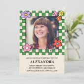 写真57th誕生日の招待レトロGroovyフローラ 招待状 (スタンド正面)