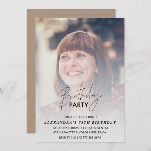 写真58歳の誕生日の招待バースデーパーティー 招待状 (正面/裏面)