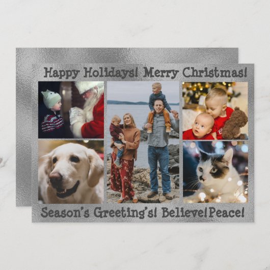 写真5 クリスマスとハッピーホリデーのコラージュ シーズンカード (正面/裏面)