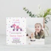 写真5thピンクパープルスケートで滑る誕生日招待状 招待状 (スタンド正面)