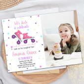 写真5thピンクパープルスケートで滑る誕生日招待状 招待状