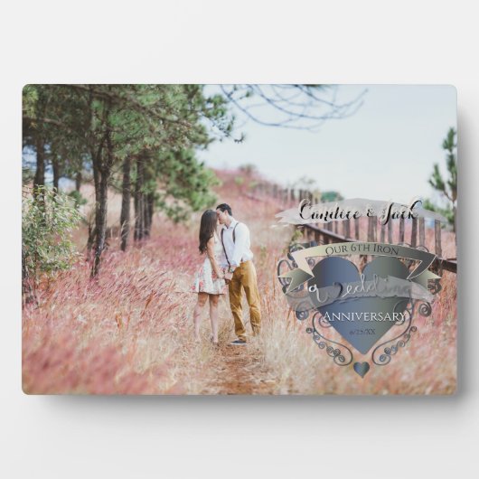 写真6周年記念結婚アイアンハートエンブレム フォトプラーク (正面)