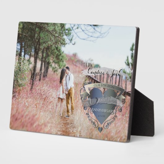 写真6周年記念結婚アイアンハートエンブレム フォトプラーク (側面)
